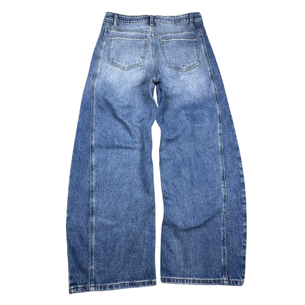 Flamingals Wide Leg Paneled Jeans Medium Wash High Rise Baggy Denim Blue Y2K - Picture 10 of 12